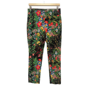 Soft Surroundings Floral Ankle Pants Medium Black Pull On Stretch Slim In Bloom